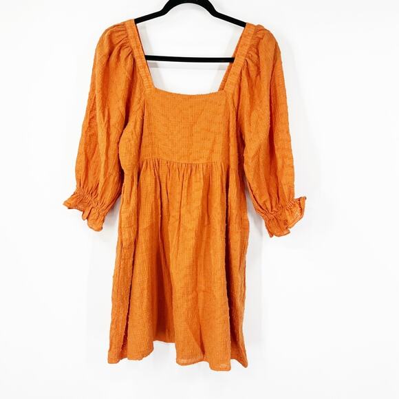 Madewell Puff-Sleeve Waisted Mini Dress in Mulled Cider - Picture 2 of 8